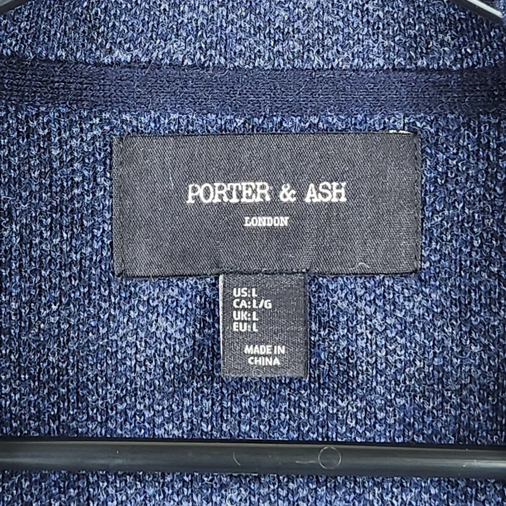 Porter & Ash Cardigan Mens Large Blue Lambswool Nylon Knit Casual